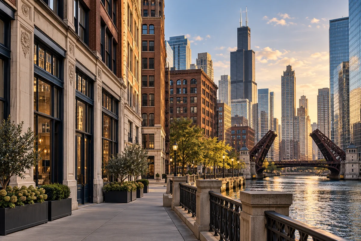 Chicago commercial streetscape — AI-generated conceptual illustration