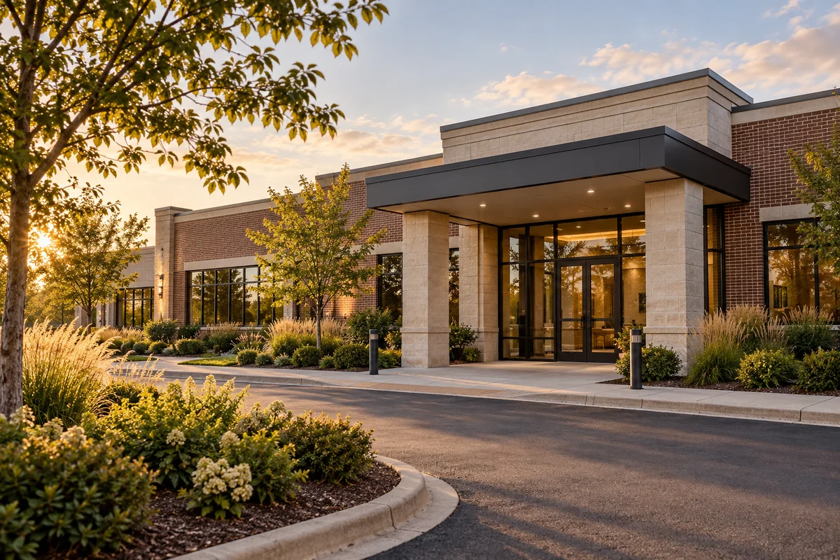Medical office building exterior — AI-generated conceptual illustration