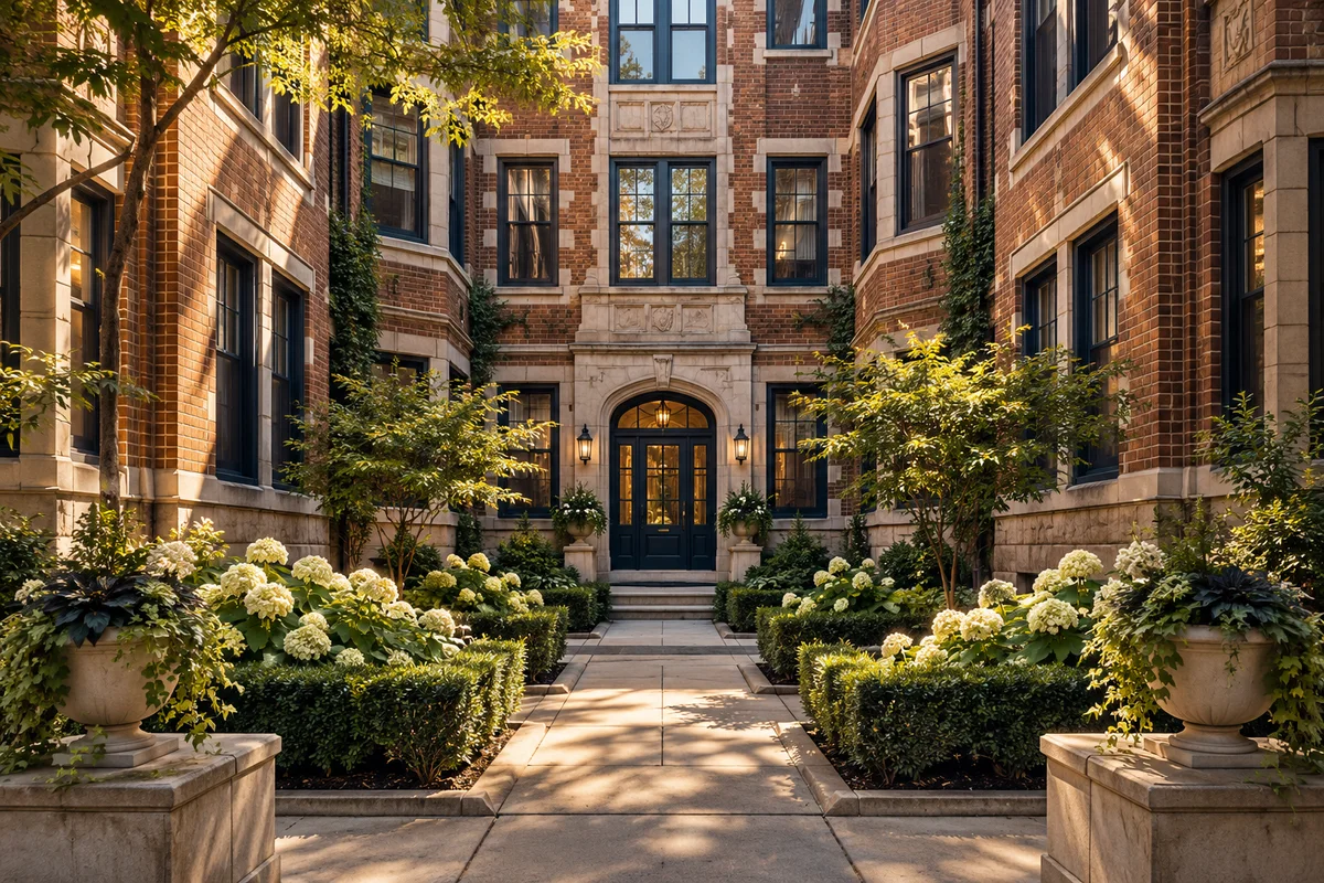 Courtyard apartment architecture — AI-generated conceptual illustration