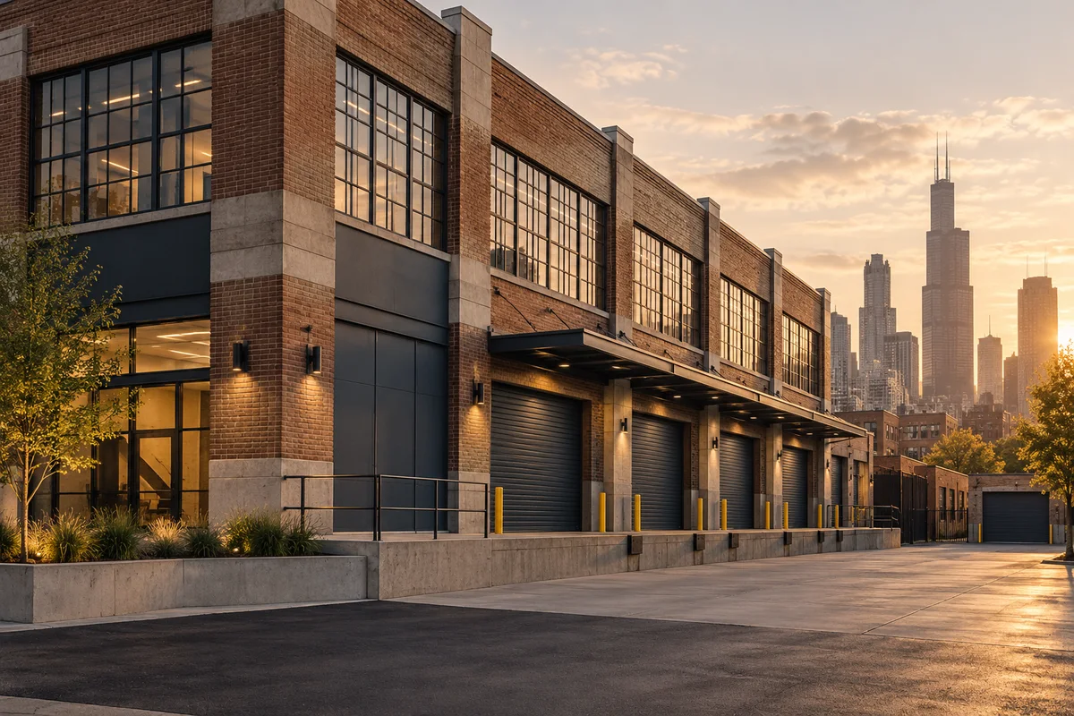 Self-storage property exterior — AI-generated conceptual illustration